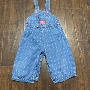 OshKosh Vintage Overalls Floral Print Snap Crotch Denim Romper Made in USA 18 Mo